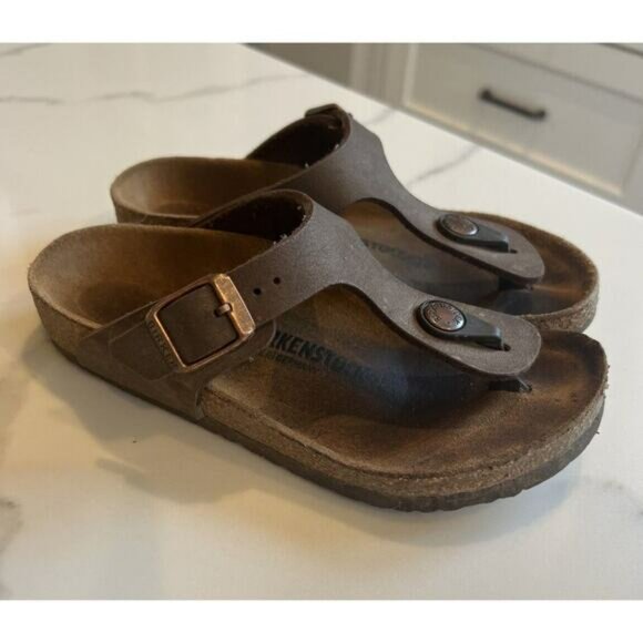 Birkenstock Gizeh Youth Brown Leather Comfort Slip On Flat Sandals Size 30 US 12 - Picture 1 of 9
